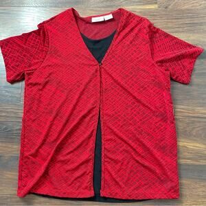 Kathy Ireland Plus red crimson button short sleeve shirt top lined size 1X B10